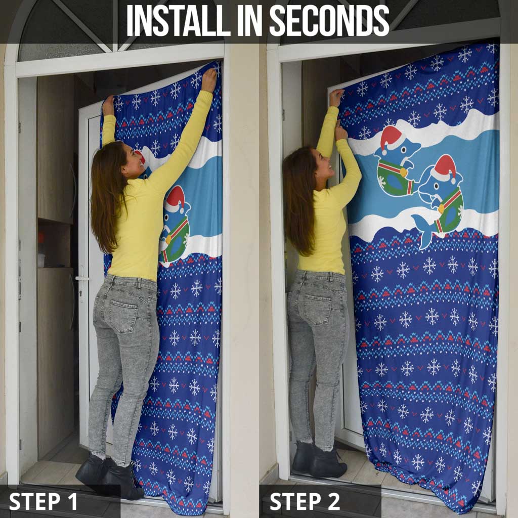 Dolphin Couple Christmas Door Cover Funny Xmas Holiday Patterns - Wonder Print Shop