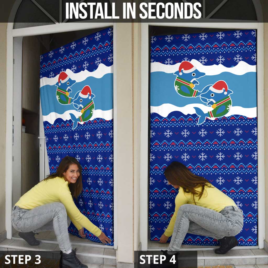 Dolphin Couple Christmas Door Cover Funny Xmas Holiday Patterns - Wonder Print Shop