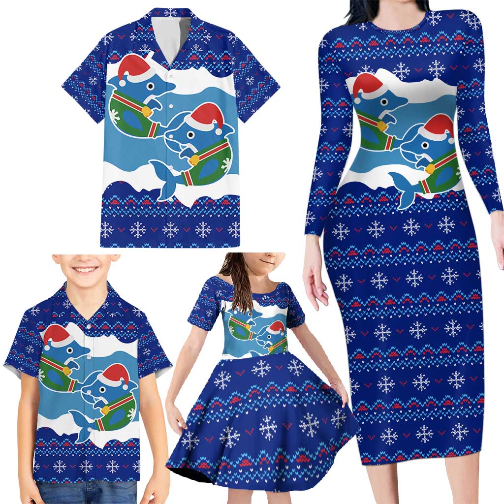 Dolphin Couple Christmas Family Matching Long Sleeve Bodycon Dress and Hawaiian Shirt Funny Xmas Holiday Patterns - Wonder Print Shop