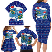 Dolphin Couple Christmas Family Matching Long Sleeve Bodycon Dress and Hawaiian Shirt Funny Xmas Holiday Patterns - Wonder Print Shop