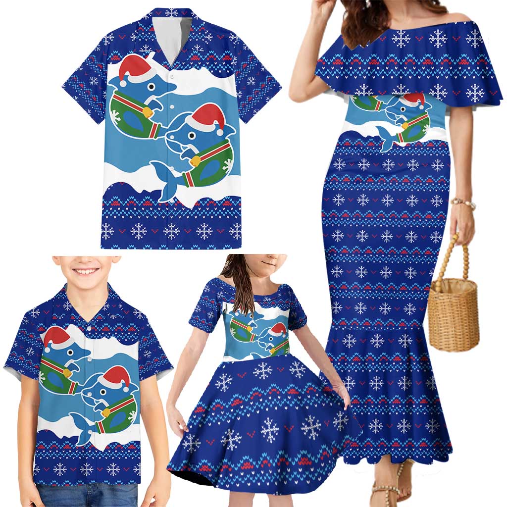 Dolphin Couple Christmas Family Matching Mermaid Dress and Hawaiian Shirt Funny Xmas Holiday Patterns - Wonder Print Shop