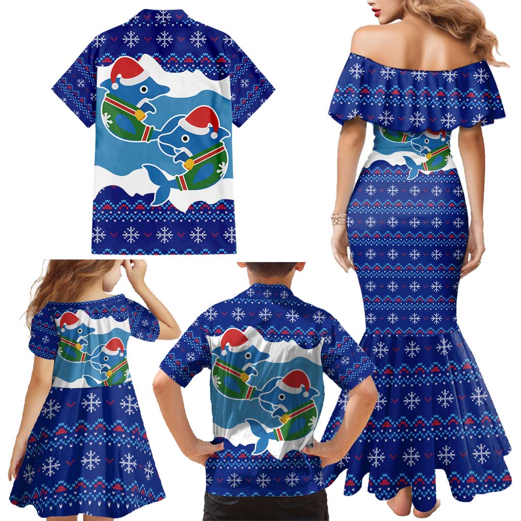Dolphin Couple Christmas Family Matching Mermaid Dress and Hawaiian Shirt Funny Xmas Holiday Patterns - Wonder Print Shop