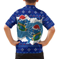Dolphin Couple Christmas Family Matching Off The Shoulder Long Sleeve Dress and Hawaiian Shirt Funny Xmas Holiday Patterns - Wonder Print Shop