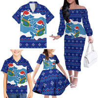 Dolphin Couple Christmas Family Matching Off The Shoulder Long Sleeve Dress and Hawaiian Shirt Funny Xmas Holiday Patterns - Wonder Print Shop