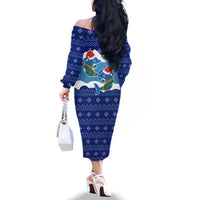 Dolphin Couple Christmas Family Matching Off The Shoulder Long Sleeve Dress and Hawaiian Shirt Funny Xmas Holiday Patterns - Wonder Print Shop