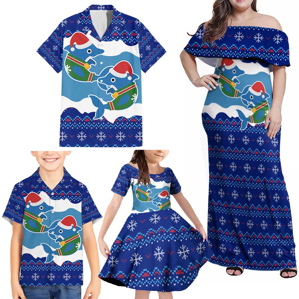 Dolphin Couple Christmas Family Matching Off Shoulder Maxi Dress and Hawaiian Shirt Funny Xmas Holiday Patterns - Wonder Print Shop