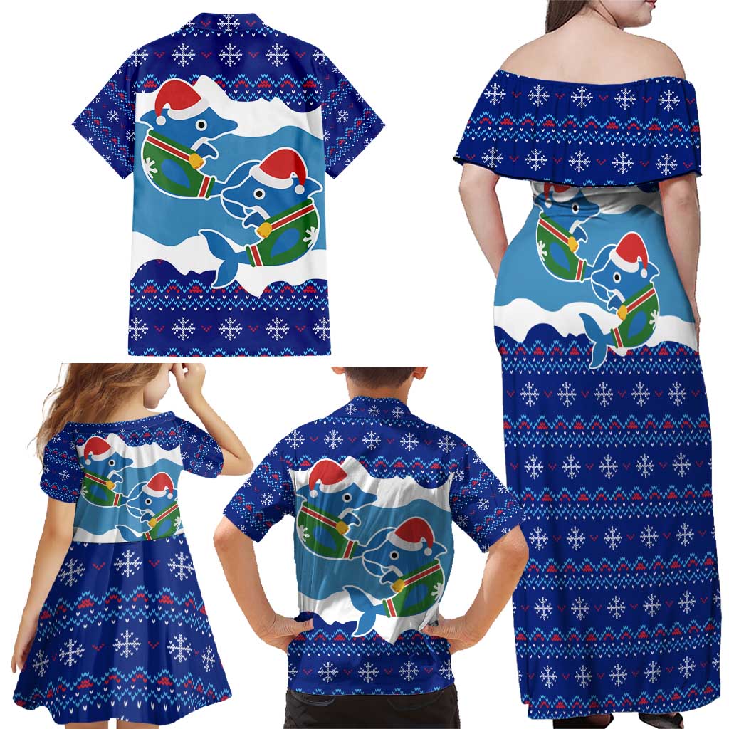 Dolphin Couple Christmas Family Matching Off Shoulder Maxi Dress and Hawaiian Shirt Funny Xmas Holiday Patterns - Wonder Print Shop