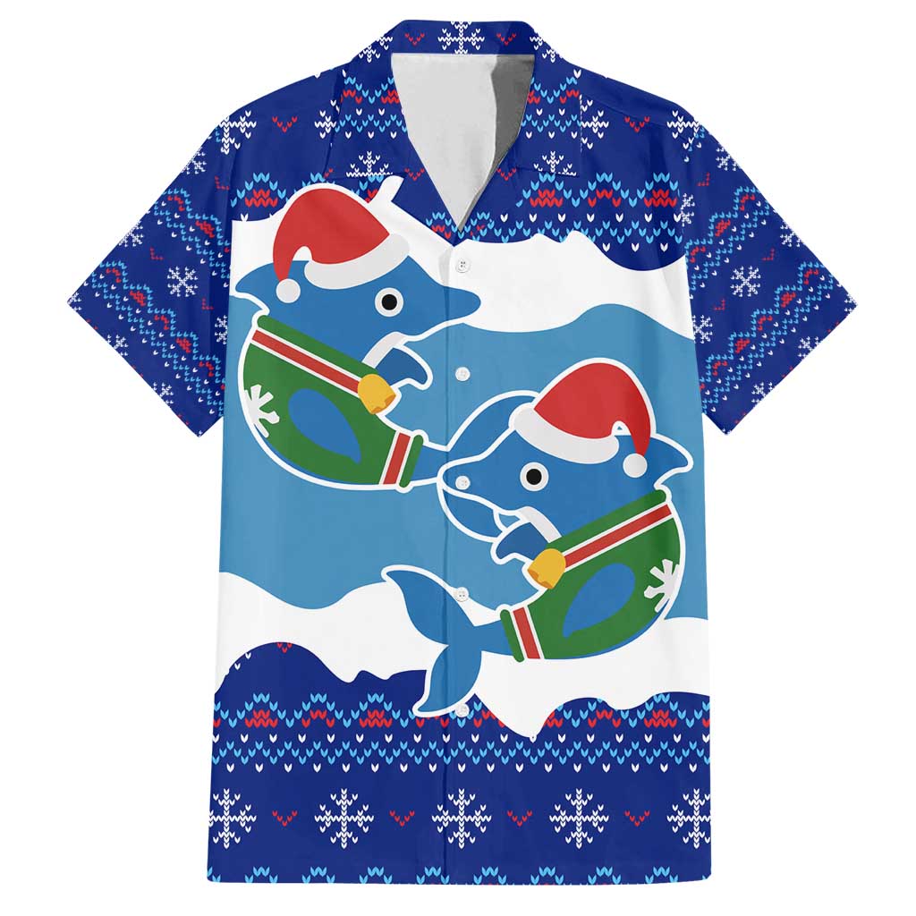 Dolphin Couple Christmas Family Matching Off Shoulder Maxi Dress and Hawaiian Shirt Funny Xmas Holiday Patterns - Wonder Print Shop