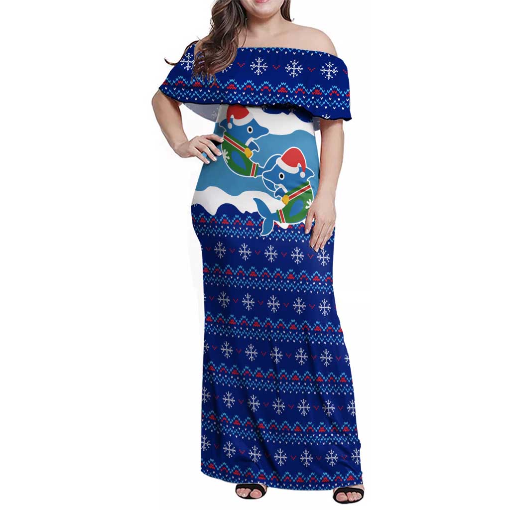Dolphin Couple Christmas Family Matching Off Shoulder Maxi Dress and Hawaiian Shirt Funny Xmas Holiday Patterns - Wonder Print Shop