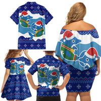 Dolphin Couple Christmas Family Matching Off Shoulder Short Dress and Hawaiian Shirt Funny Xmas Holiday Patterns - Wonder Print Shop