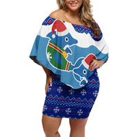 Dolphin Couple Christmas Family Matching Off Shoulder Short Dress and Hawaiian Shirt Funny Xmas Holiday Patterns - Wonder Print Shop