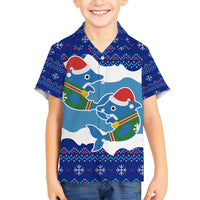 Dolphin Couple Christmas Family Matching Off Shoulder Short Dress and Hawaiian Shirt Funny Xmas Holiday Patterns - Wonder Print Shop