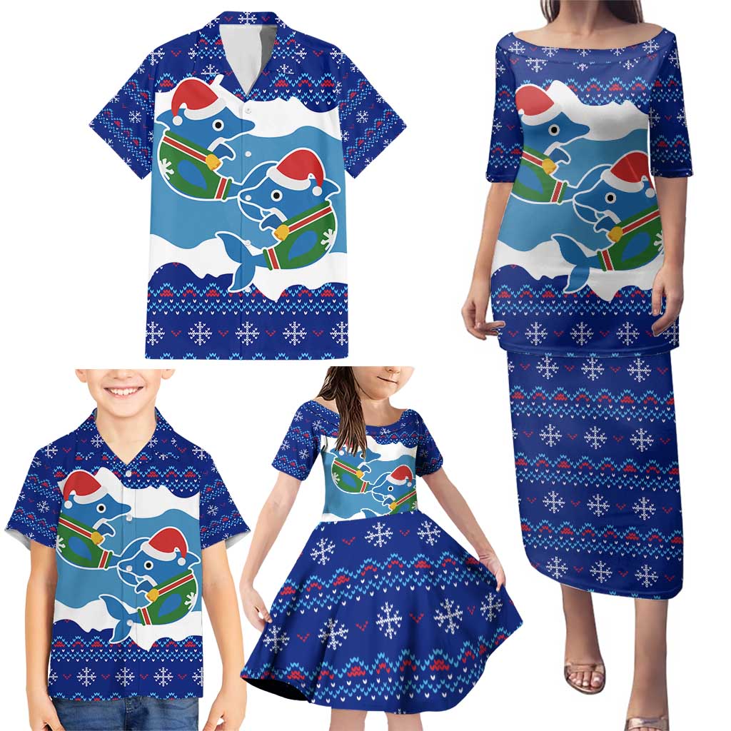 Dolphin Couple Christmas Family Matching Puletasi and Hawaiian Shirt Funny Xmas Holiday Patterns - Wonder Print Shop