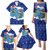 Dolphin Couple Christmas Family Matching Puletasi and Hawaiian Shirt Funny Xmas Holiday Patterns - Wonder Print Shop