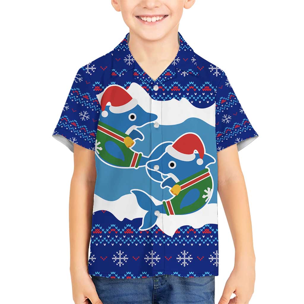 Dolphin Couple Christmas Family Matching Puletasi and Hawaiian Shirt Funny Xmas Holiday Patterns - Wonder Print Shop