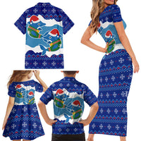 Dolphin Couple Christmas Family Matching Short Sleeve Bodycon Dress and Hawaiian Shirt Funny Xmas Holiday Patterns - Wonder Print Shop
