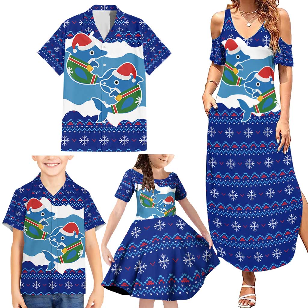 Dolphin Couple Christmas Family Matching Summer Maxi Dress and Hawaiian Shirt Funny Xmas Holiday Patterns - Wonder Print Shop