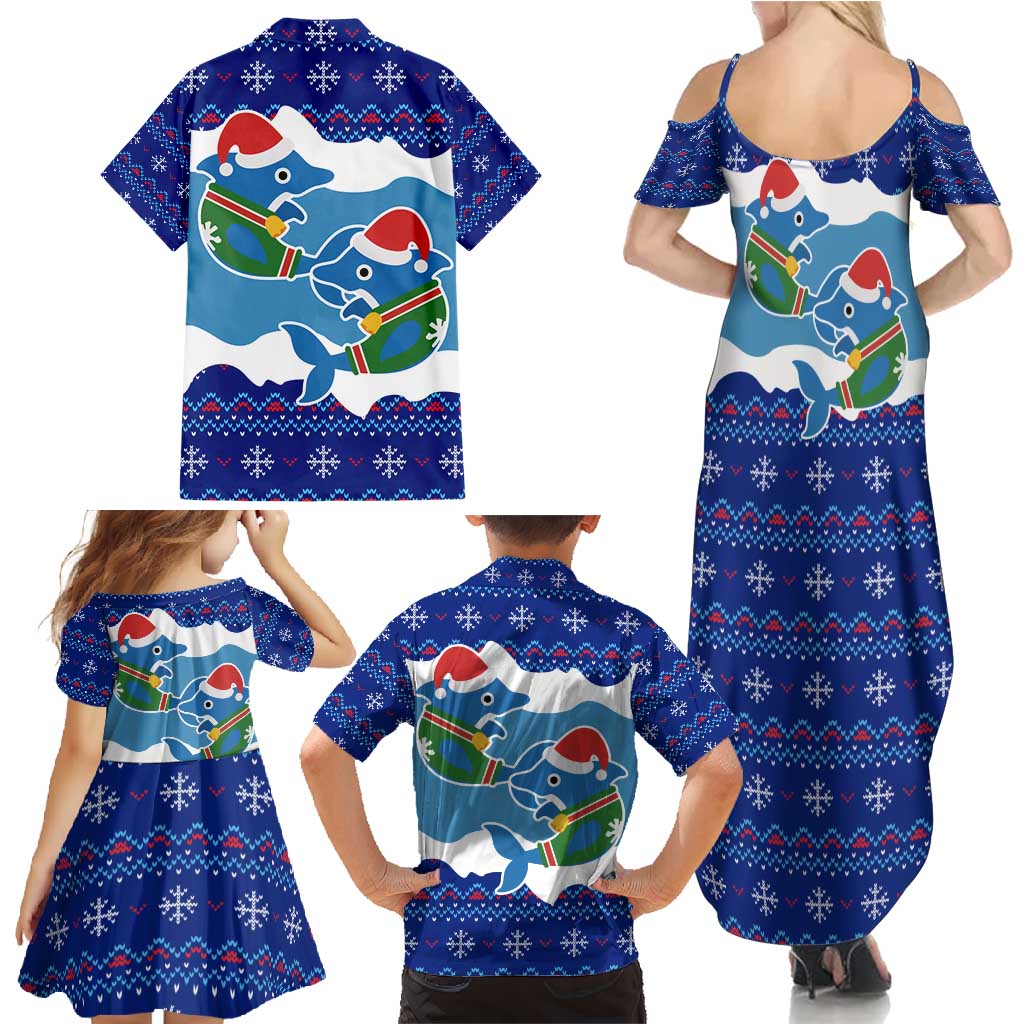 Dolphin Couple Christmas Family Matching Summer Maxi Dress and Hawaiian Shirt Funny Xmas Holiday Patterns - Wonder Print Shop