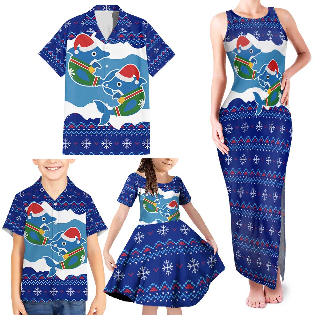 Dolphin Couple Christmas Family Matching Tank Maxi Dress and Hawaiian Shirt Funny Xmas Holiday Patterns - Wonder Print Shop