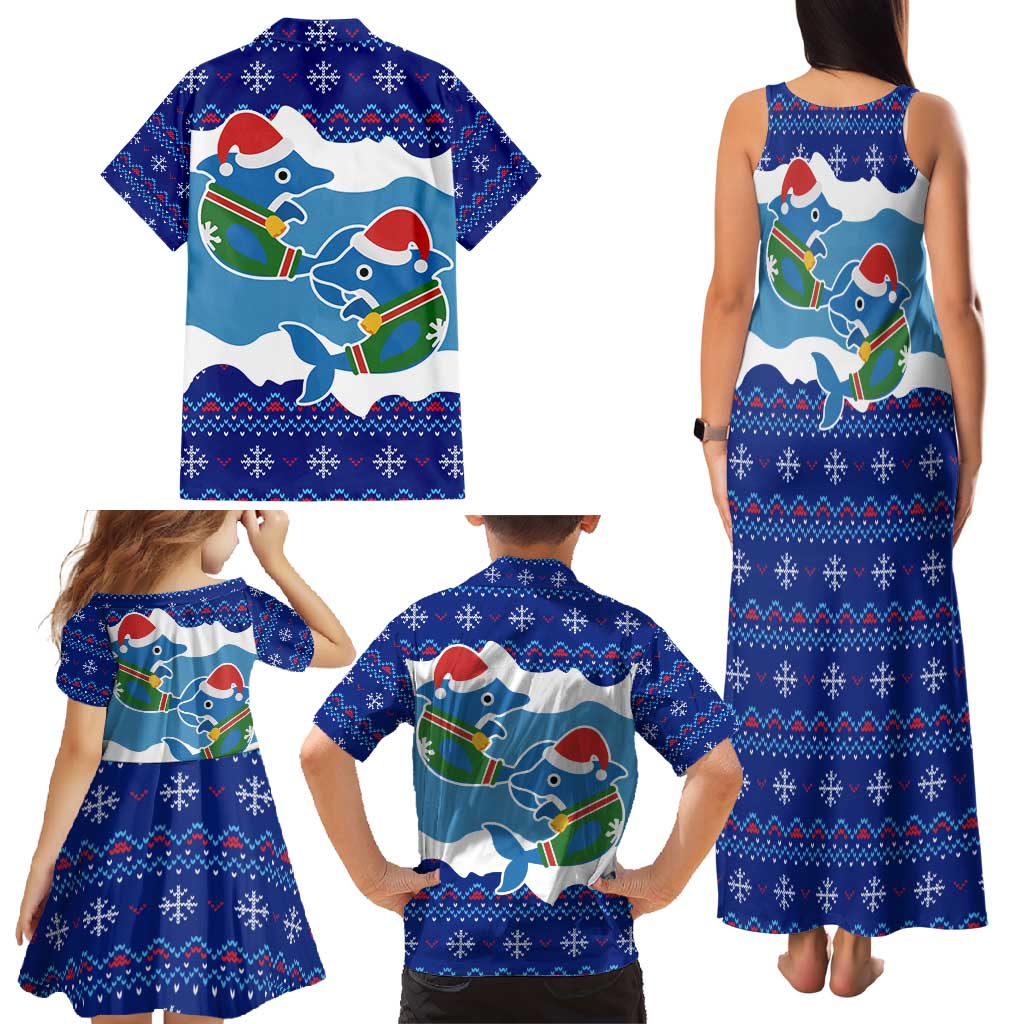 Dolphin Couple Christmas Family Matching Tank Maxi Dress and Hawaiian Shirt Funny Xmas Holiday Patterns - Wonder Print Shop