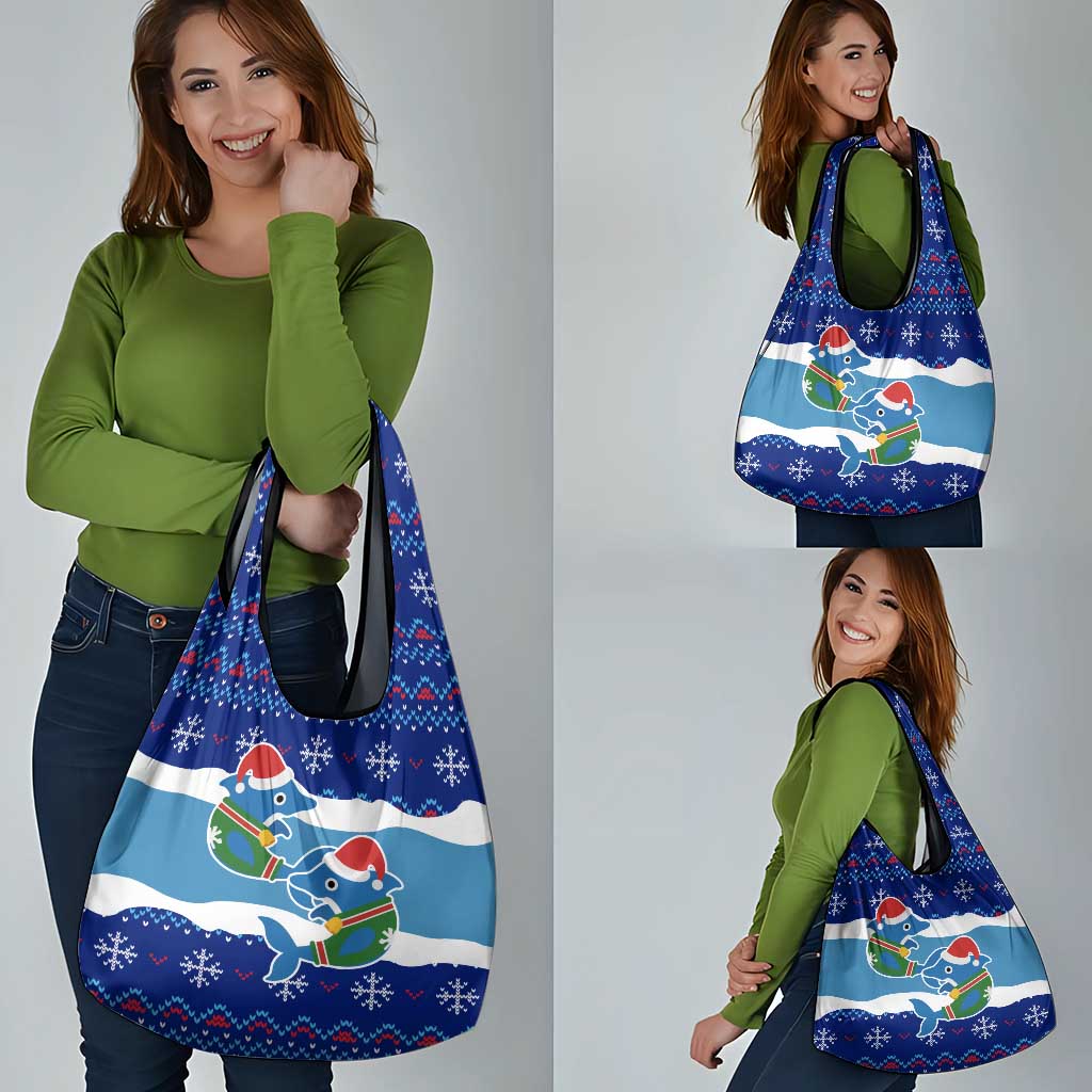 Dolphin Couple Christmas Grocery Bag Funny Xmas Holiday Patterns - Wonder Print Shop