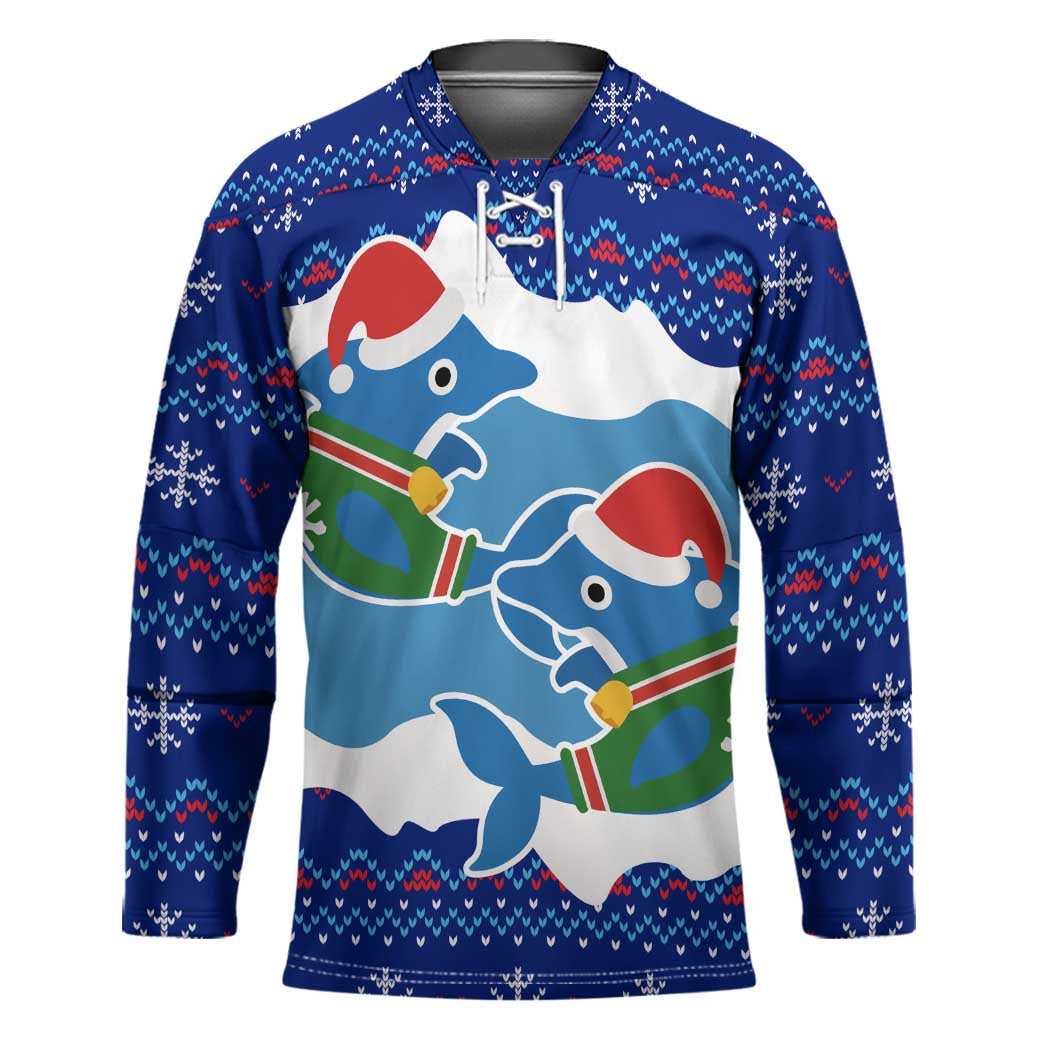 Dolphin Couple Christmas Hockey Jersey Funny Xmas Holiday Patterns - Wonder Print Shop