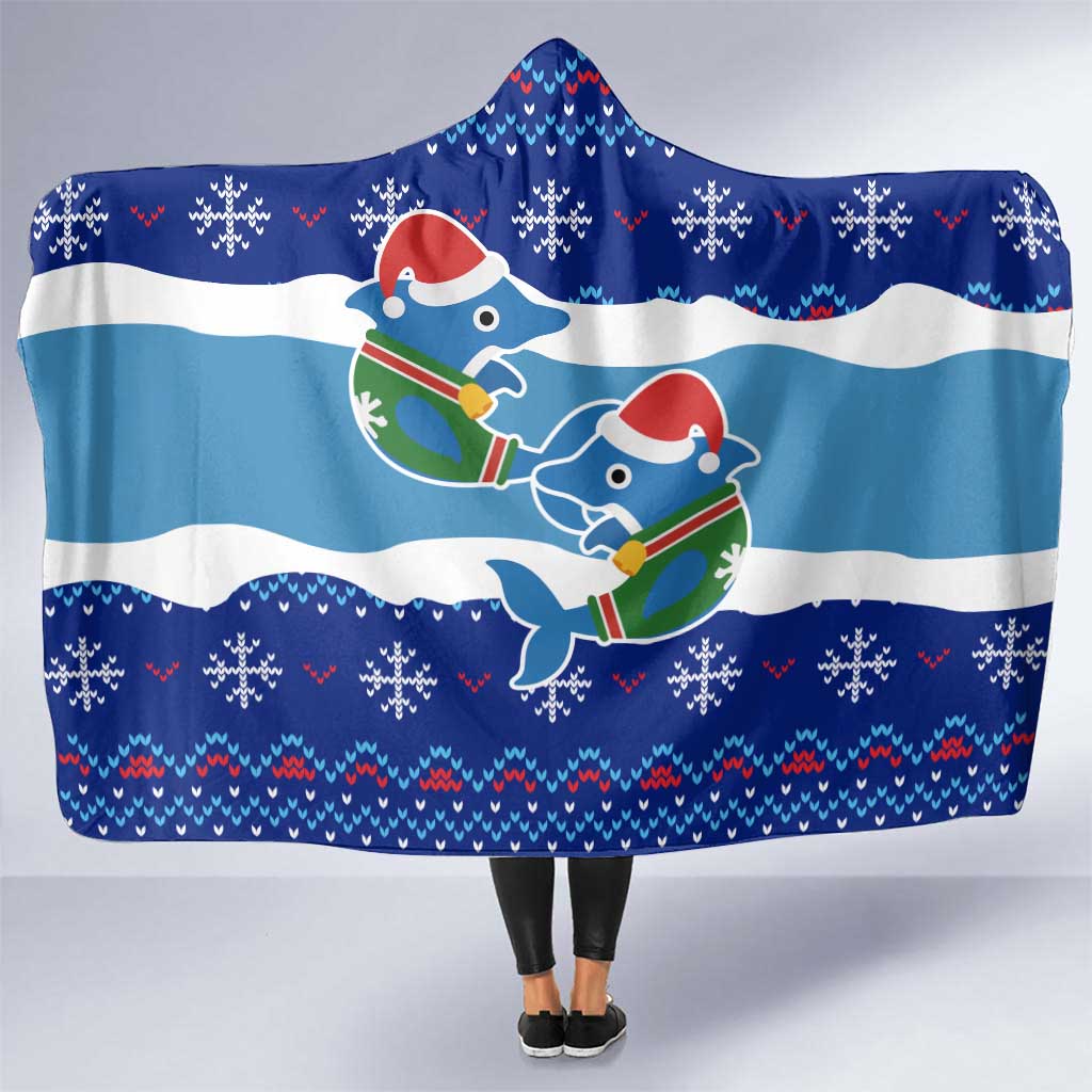 Dolphin Couple Christmas Hooded Blanket Funny Xmas Holiday Patterns - Wonder Print Shop