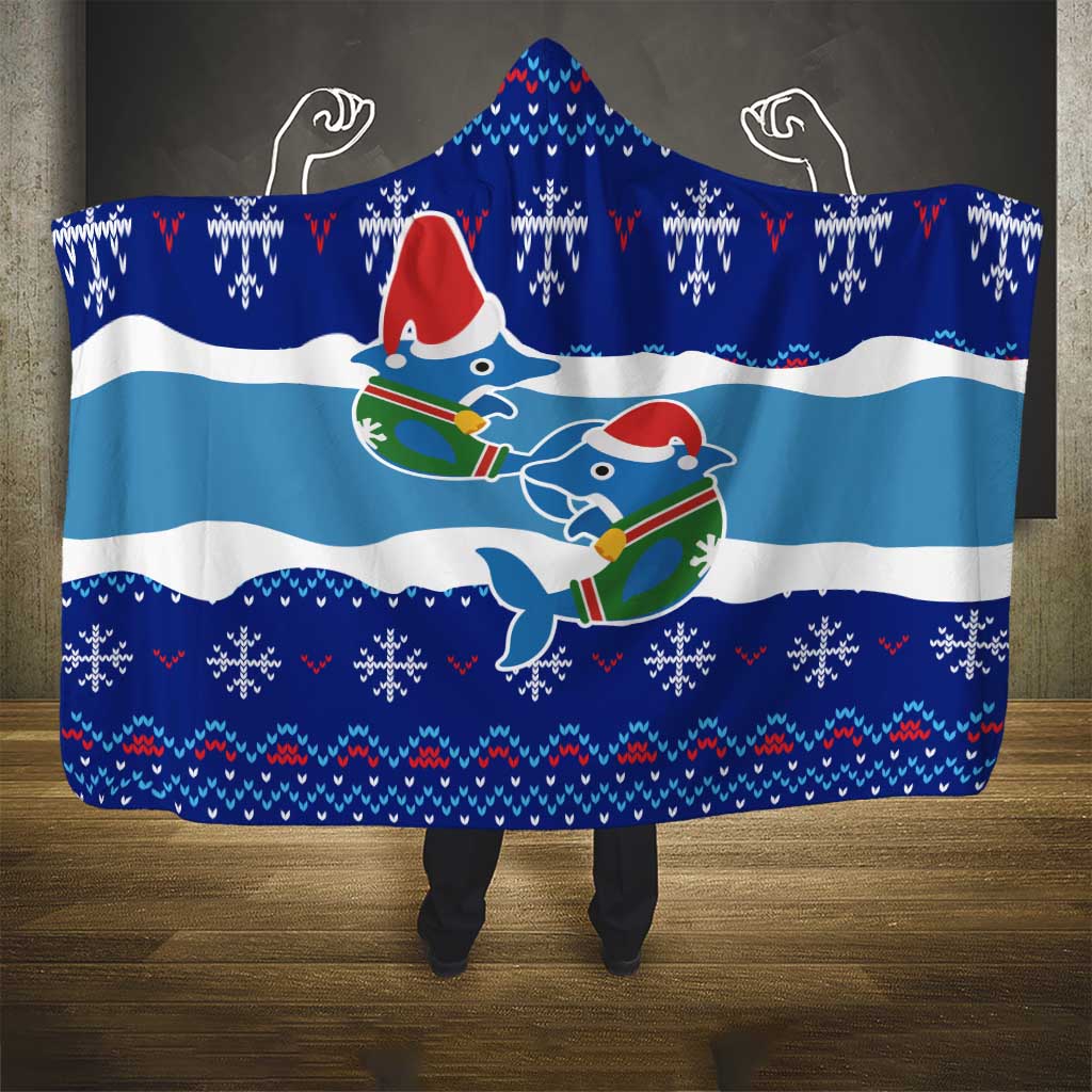 Dolphin Couple Christmas Hooded Blanket Funny Xmas Holiday Patterns - Wonder Print Shop
