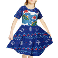 Dolphin Couple Christmas Kid Short Sleeve Dress Funny Xmas Holiday Patterns - Wonder Print Shop
