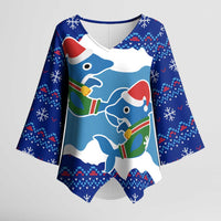 Dolphin Couple Christmas Kimono Sleeve Blouse Funny Xmas Holiday Patterns - Wonder Print Shop