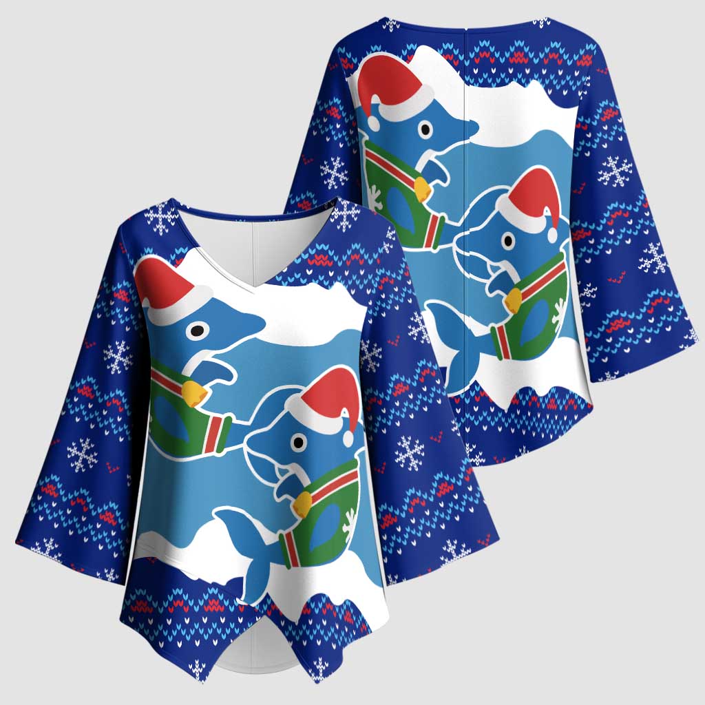 Dolphin Couple Christmas Kimono Sleeve Blouse Funny Xmas Holiday Patterns - Wonder Print Shop