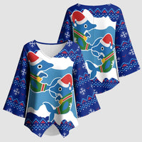 Dolphin Couple Christmas Kimono Sleeve Blouse Funny Xmas Holiday Patterns - Wonder Print Shop