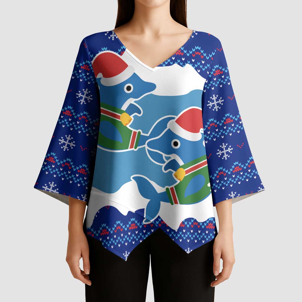 Dolphin Couple Christmas Kimono Sleeve Blouse Funny Xmas Holiday Patterns - Wonder Print Shop