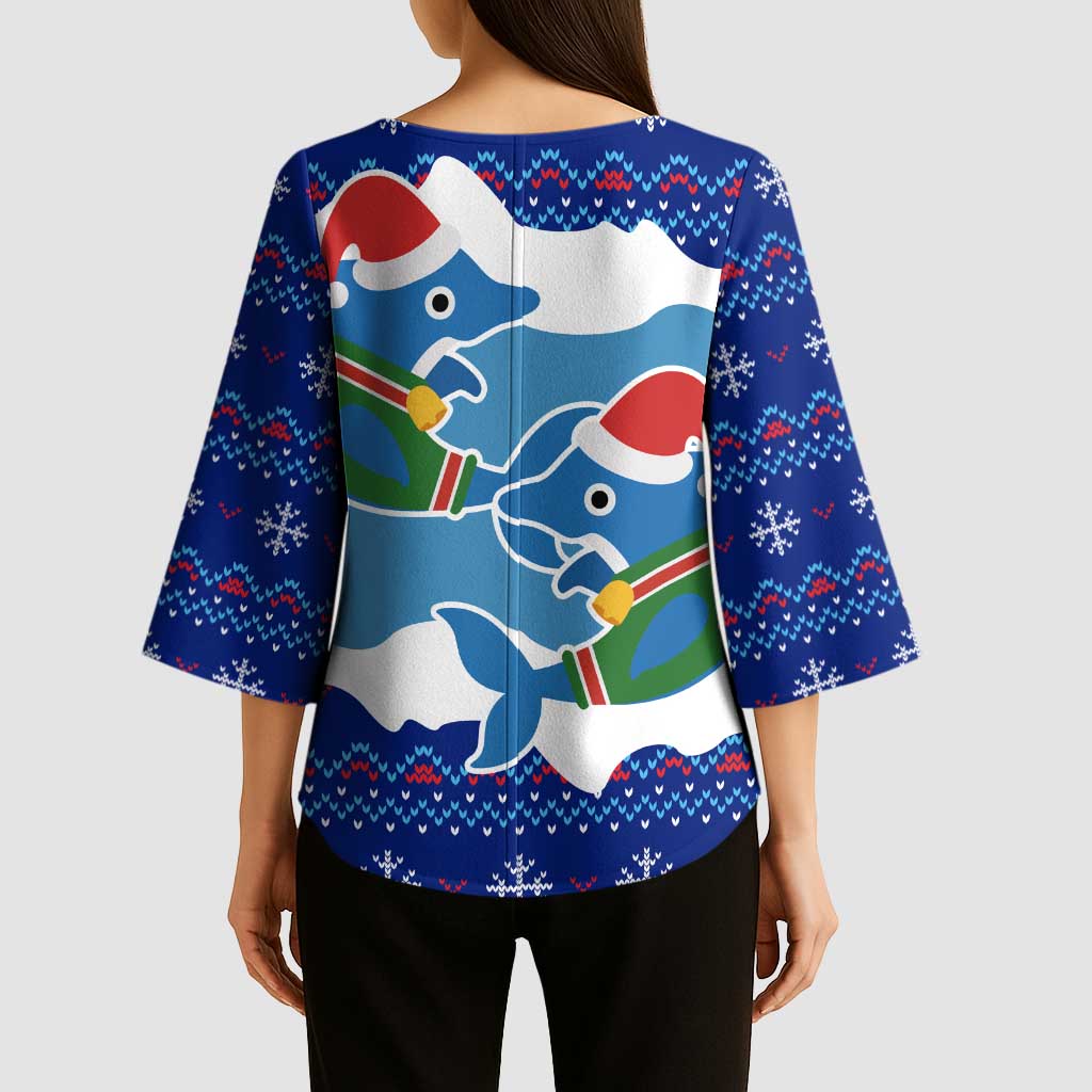 Dolphin Couple Christmas Kimono Sleeve Blouse Funny Xmas Holiday Patterns - Wonder Print Shop