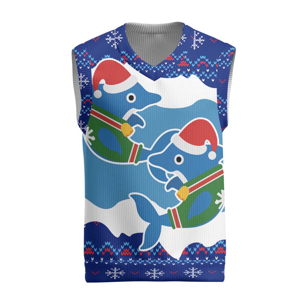 Dolphin Couple Christmas Knitted V-Neck Vest Funny Xmas Holiday Patterns - Wonder Print Shop