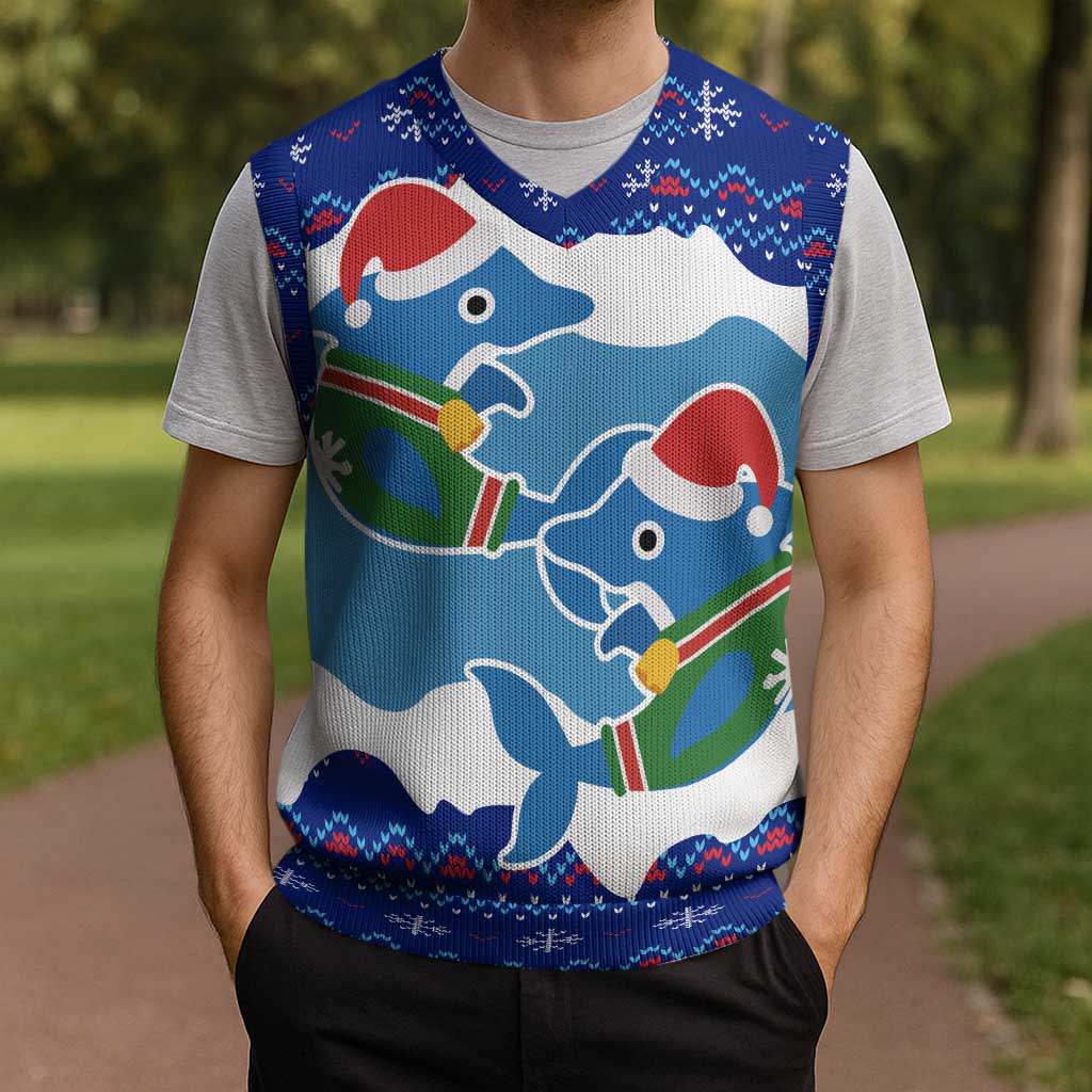 Dolphin Couple Christmas Knitted V-Neck Vest Funny Xmas Holiday Patterns - Wonder Print Shop