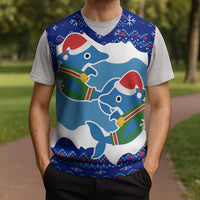 Dolphin Couple Christmas Knitted V-Neck Vest Funny Xmas Holiday Patterns - Wonder Print Shop