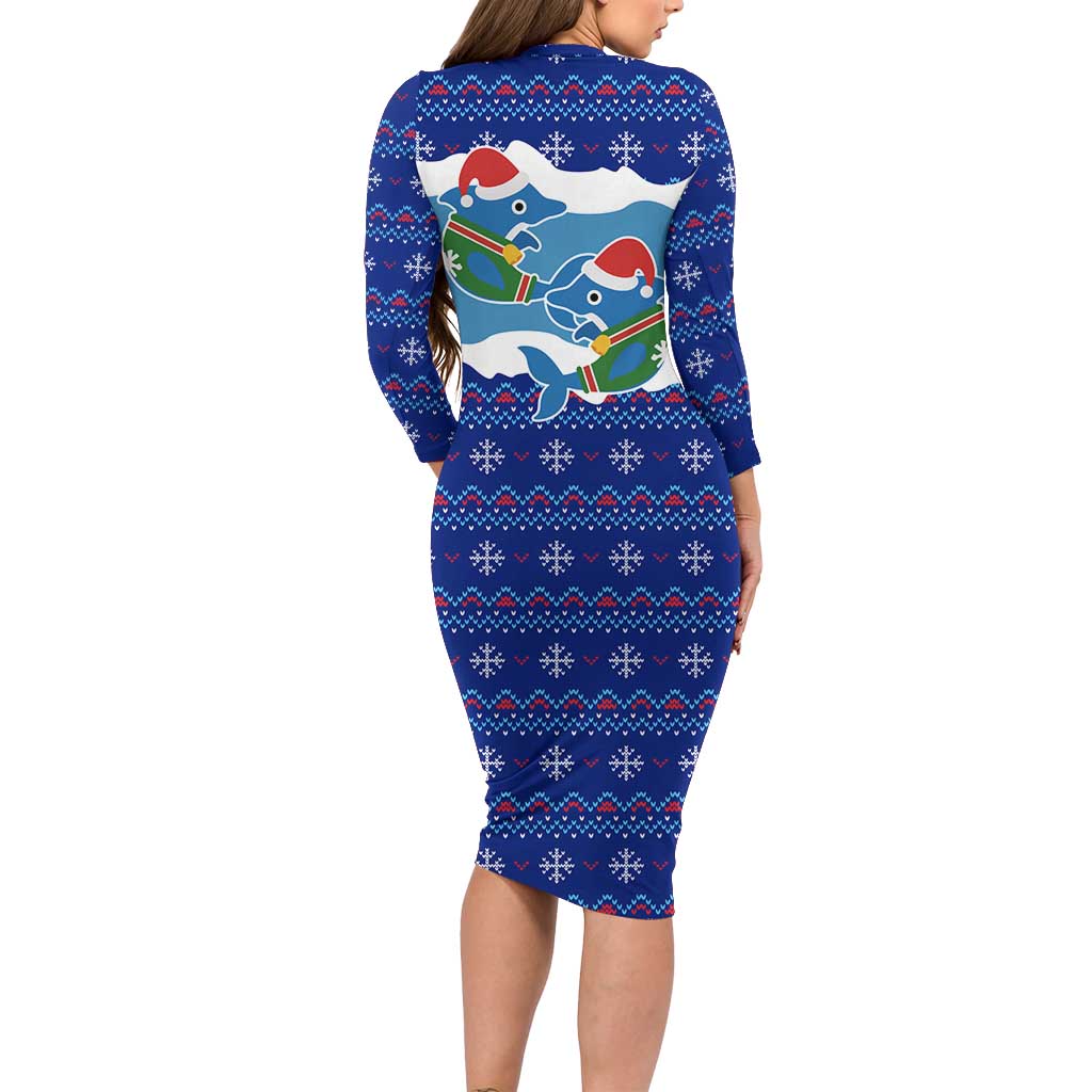 Dolphin Couple Christmas Long Sleeve Bodycon Dress Funny Xmas Holiday Patterns - Wonder Print Shop