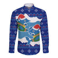 Dolphin Couple Christmas Long Sleeve Button Shirt Funny Xmas Holiday Patterns - Wonder Print Shop