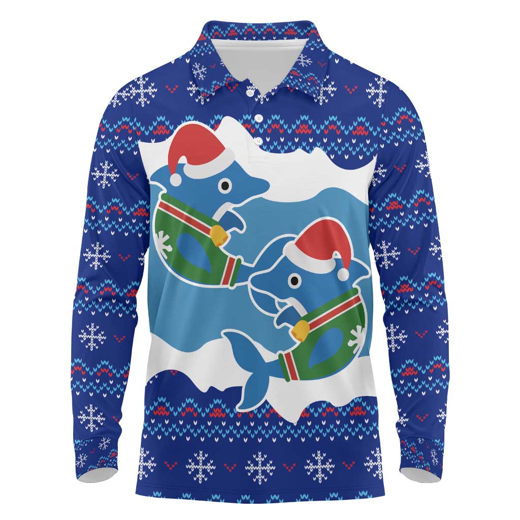 Dolphin Couple Christmas Long Sleeve Polo Shirt Funny Xmas Holiday Patterns - Wonder Print Shop