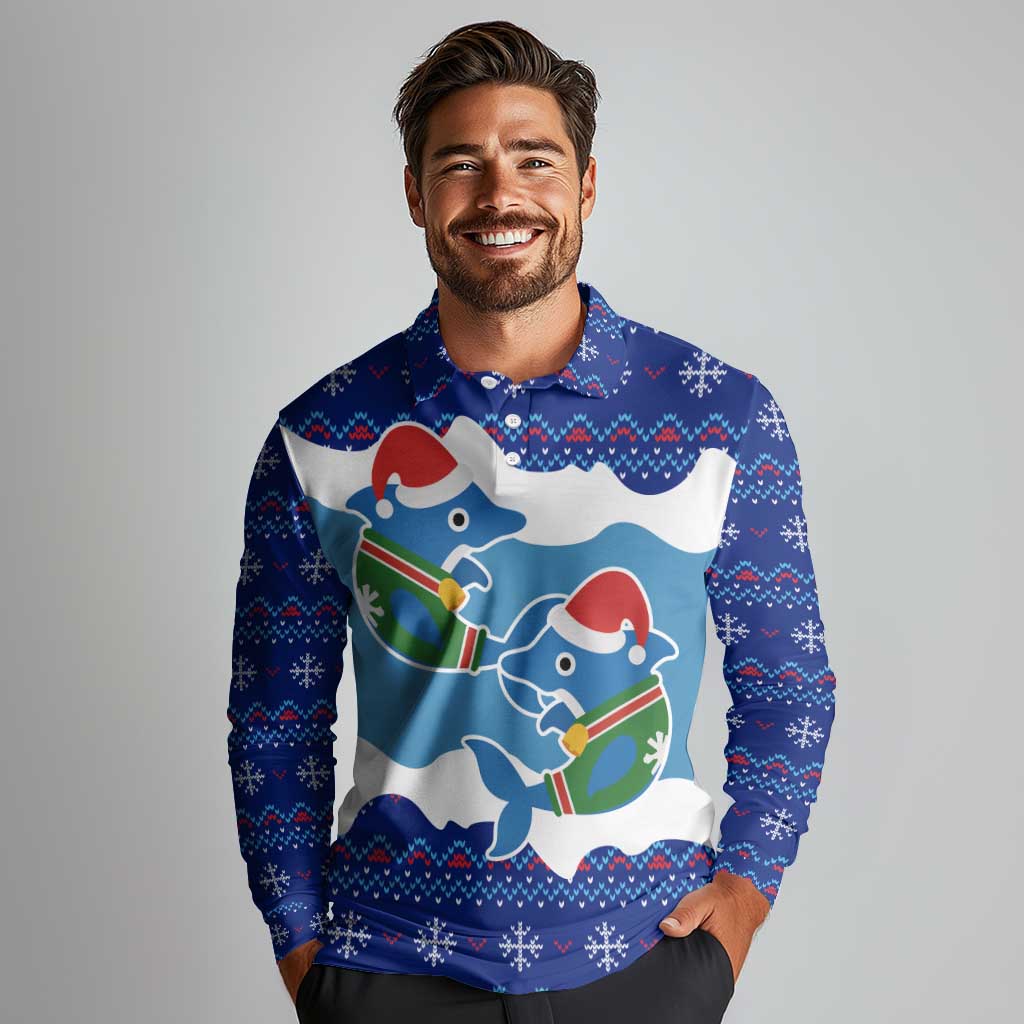 Dolphin Couple Christmas Long Sleeve Polo Shirt Funny Xmas Holiday Patterns - Wonder Print Shop