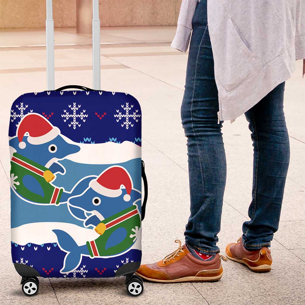Dolphin Couple Christmas Luggage Cover Funny Xmas Holiday Patterns - Wonder Print Shop