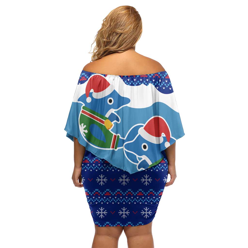 Dolphin Couple Christmas Off Shoulder Short Dress Funny Xmas Holiday Patterns - Wonder Print Shop