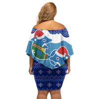 Dolphin Couple Christmas Off Shoulder Short Dress Funny Xmas Holiday Patterns - Wonder Print Shop