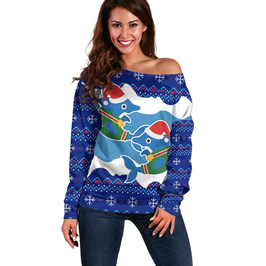 Dolphin Couple Christmas Off Shoulder Sweater Funny Xmas Holiday Patterns - Wonder Print Shop