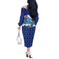 Dolphin Couple Christmas Off The Shoulder Long Sleeve Dress Funny Xmas Holiday Patterns - Wonder Print Shop