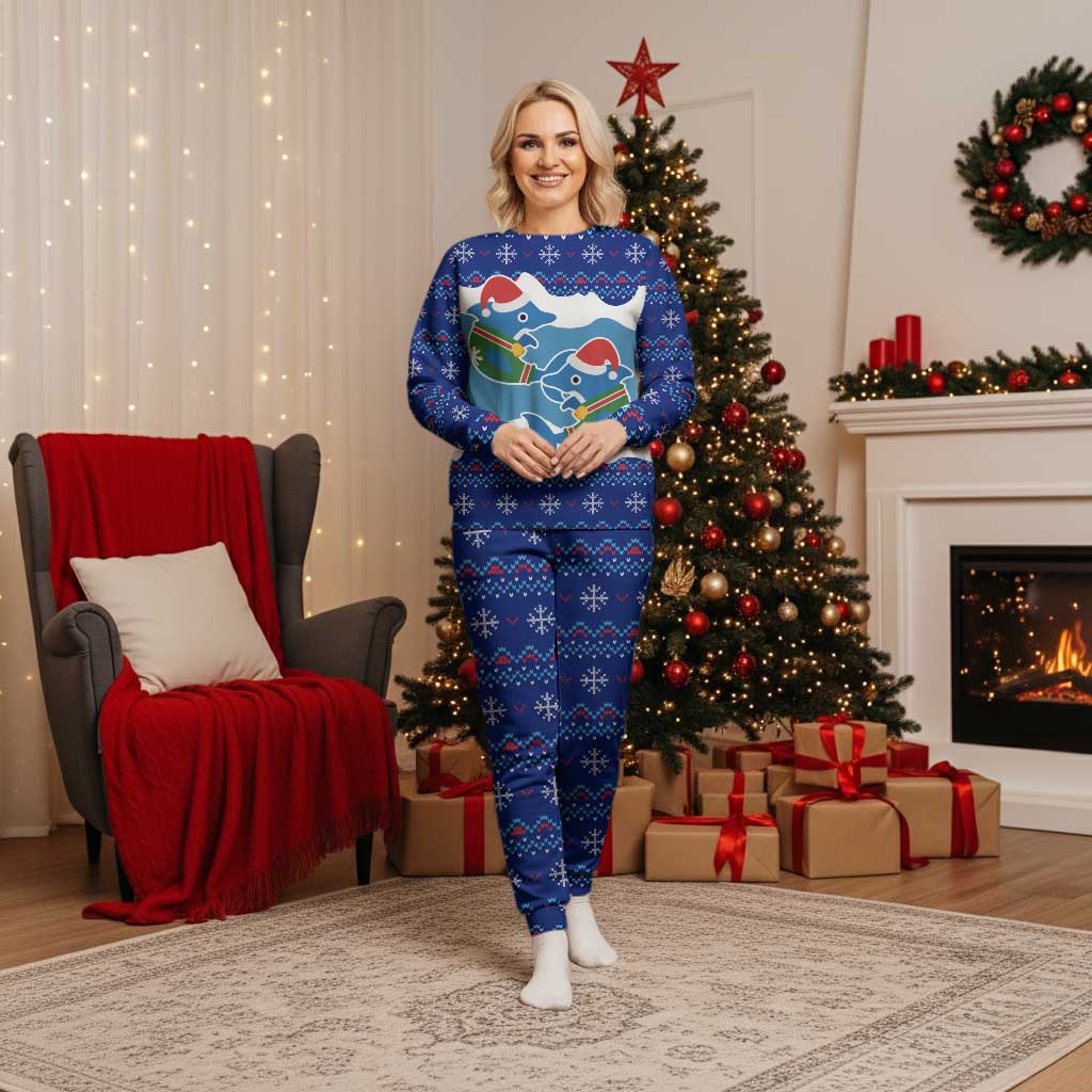 Dolphin Couple Christmas Pajama Set Funny Xmas Holiday Patterns - Wonder Print Shop
