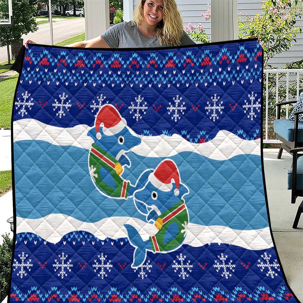 Dolphin Couple Christmas Quilt Funny Xmas Holiday Patterns - Wonder Print Shop
