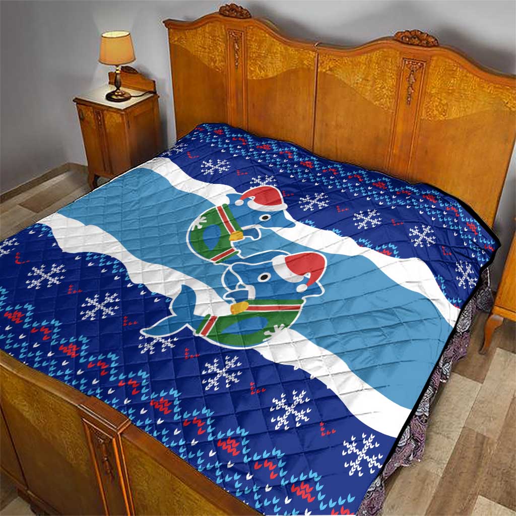 Dolphin Couple Christmas Quilt Funny Xmas Holiday Patterns - Wonder Print Shop
