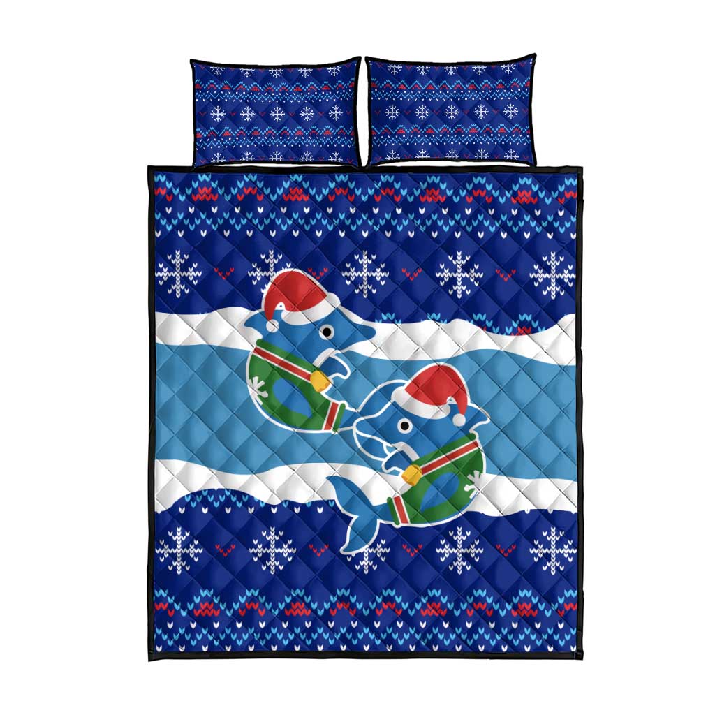 Dolphin Couple Christmas Quilt Bed Set Funny Xmas Holiday Patterns - Wonder Print Shop